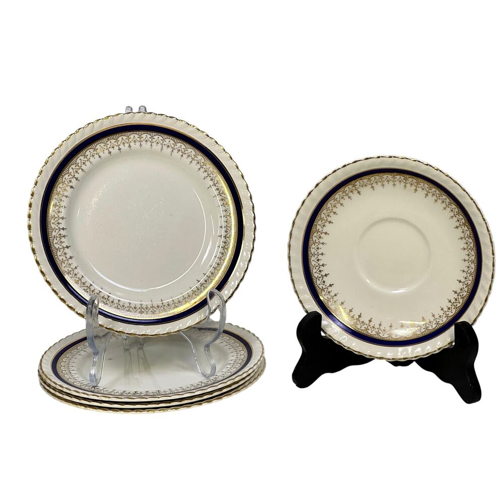 Johnson Bros Retired JB83 WindsorWare Cobalt/Gold 1 Saucer/4 Bread/Butter Plates
